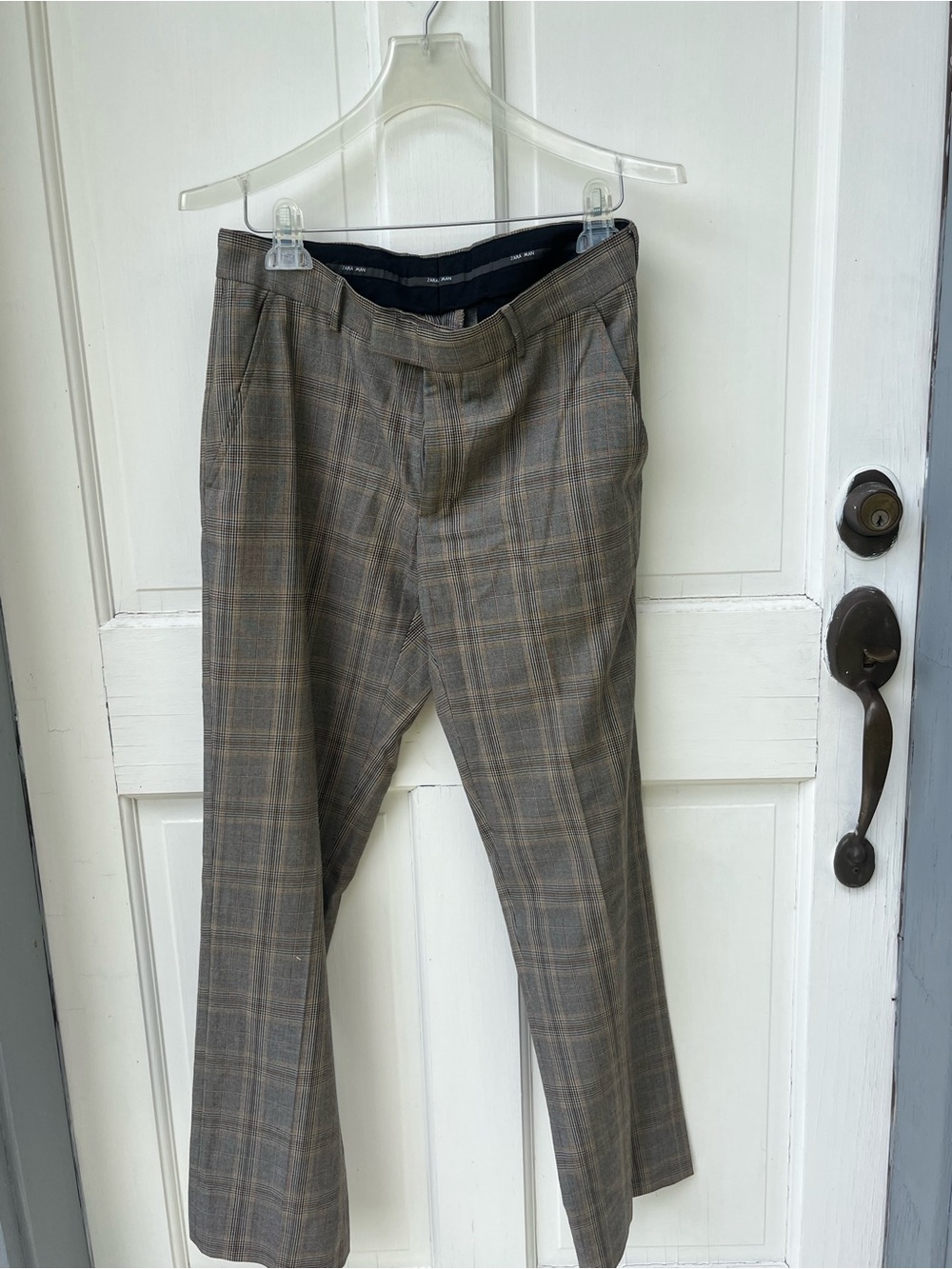 Zara Men's Plaid Dress Pants in Brown and Gray
